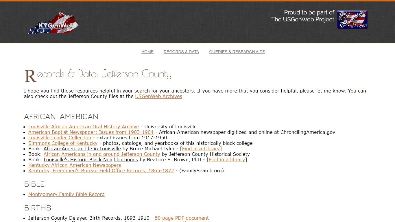 Jefferson County KYGenWeb: Records & Data